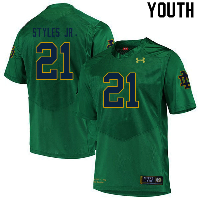 Youth #21 Lorenzo Styles Jr. Notre Dame Fighting Irish College Football Jerseys Sale-Green - Click Image to Close